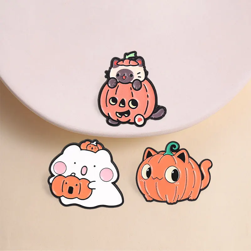 Spooky Halloween Enamel Pins Grim Reaper Cat Mushroom Ghost Pumpkin Horror Patch Voodoo Doll Brooches Lapel Badge Jewelry Gifts