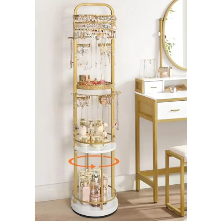 

Jewelry Holder Organizer, Floor Jewelry Organizer with Earring Organizer Necklace Holder, Rotating Jewelry Stand Necklace Displ