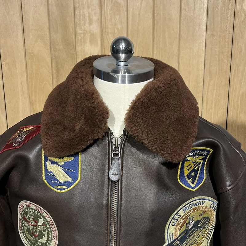 Brown lamb fur collar Detachable sheepskin wool collar Top Gun accessories