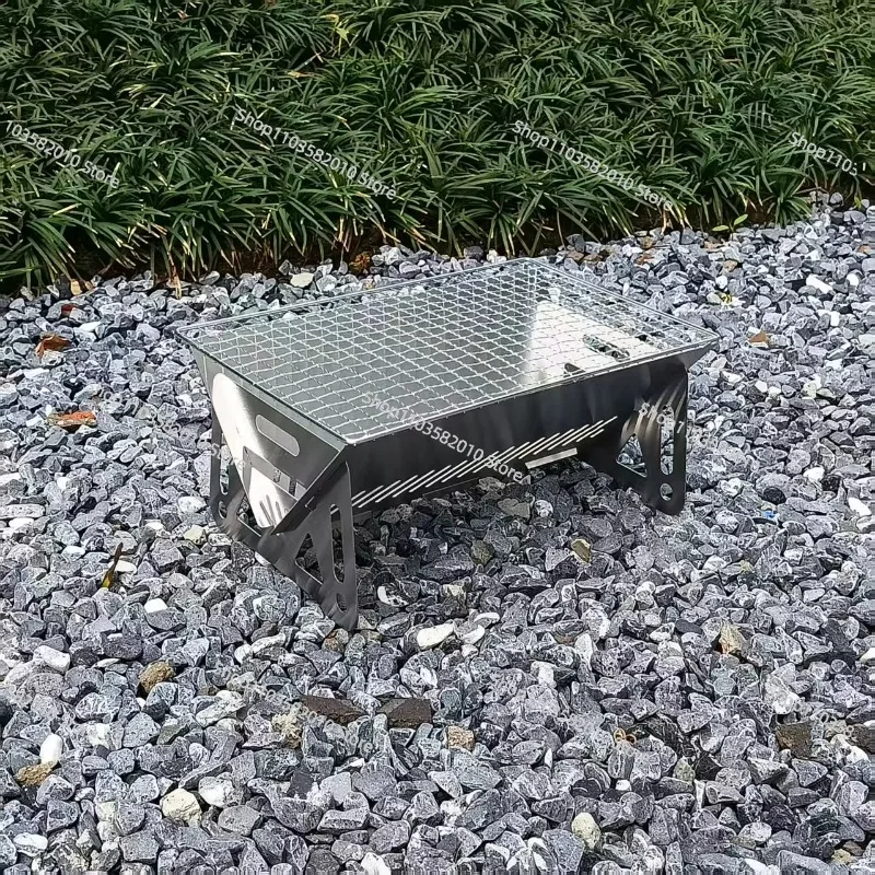 Stainless Steel Folding Charcoal Grill, Outdoor Picnic Camping Barbecue Stove