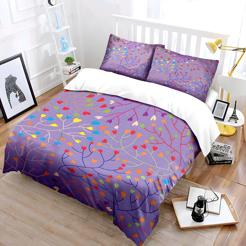 Colorful Heart Branch Pattern Print Soft Comfortable Duvet Cover Bedding Set Included 1*Duvet Cover  2*Pillowcases