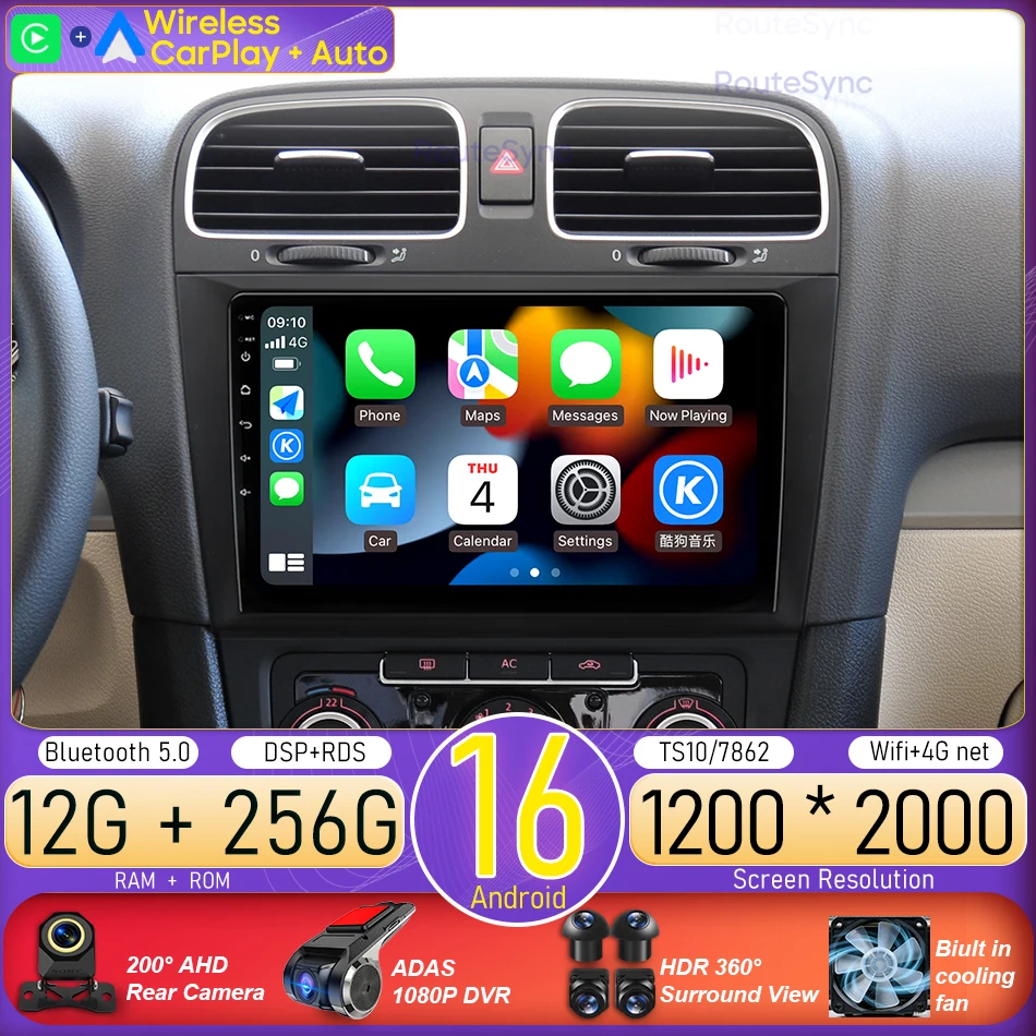 Android 16 For Volkswagen Golf 6 2008 - 2016 Car Radio Multimedia Video Player GPS Navigation Stereo CarPlay Auto Head Unit BT