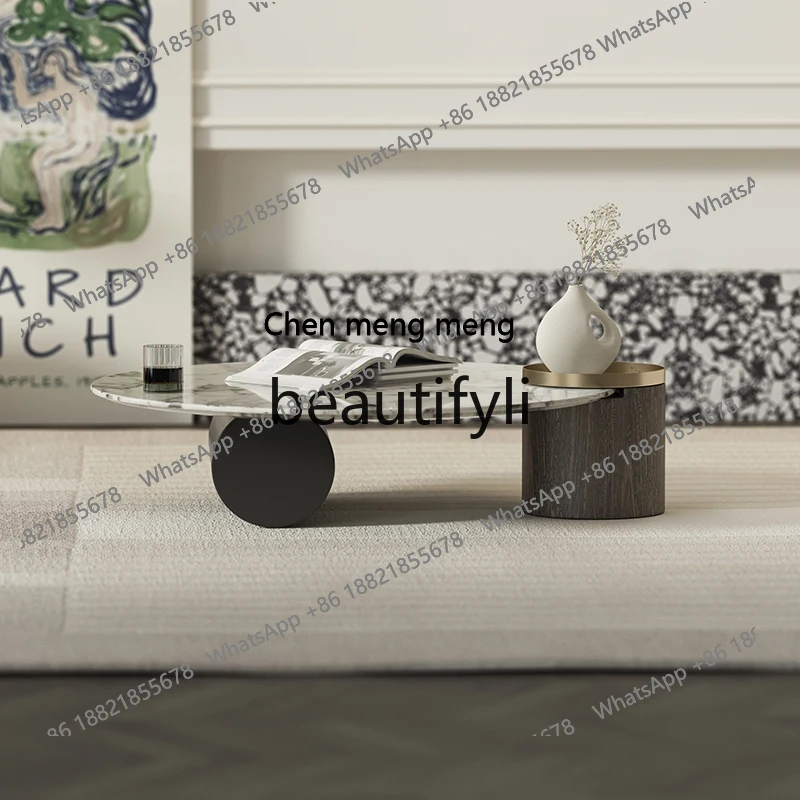 Modern simple light luxury natural marble coffee table elephant white living room small apartment household round tea table