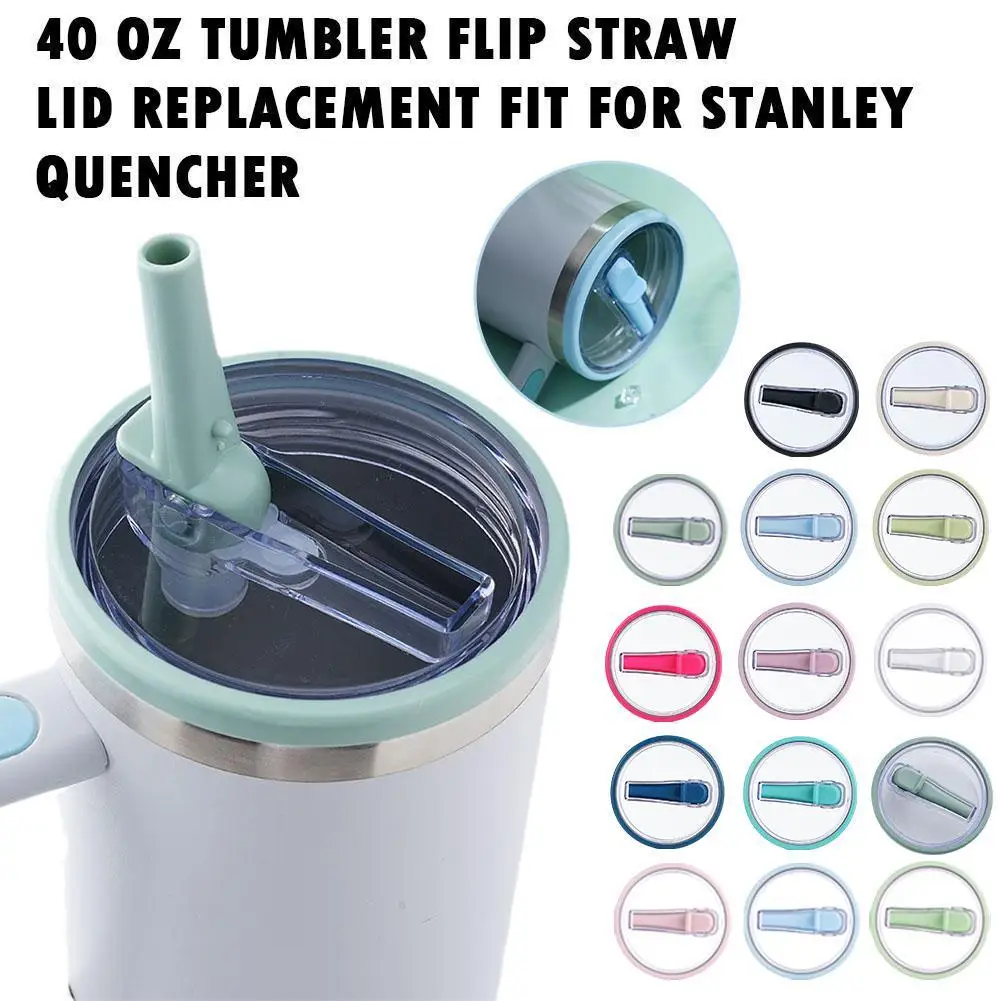 40Oz Tumbler Flip Straw Lid Replacement Spill Proof Reusable Tumbler Cover Splash Resistant Tumbler Lids for Stanley Quencher