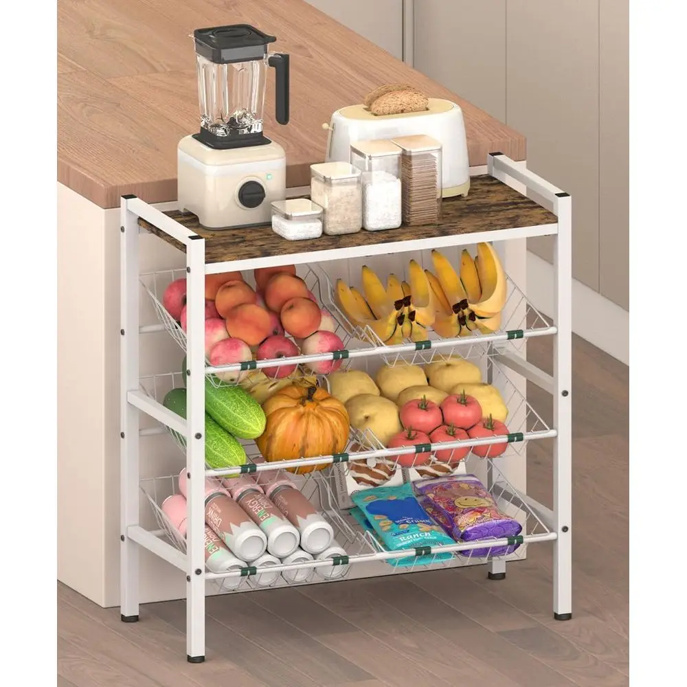 Kitchen ruit and Vegetable Storage Rack, 4-Tier ruit Basket Stand, reestanding Snack Display Organizer Shel, Small Kitchen Islan