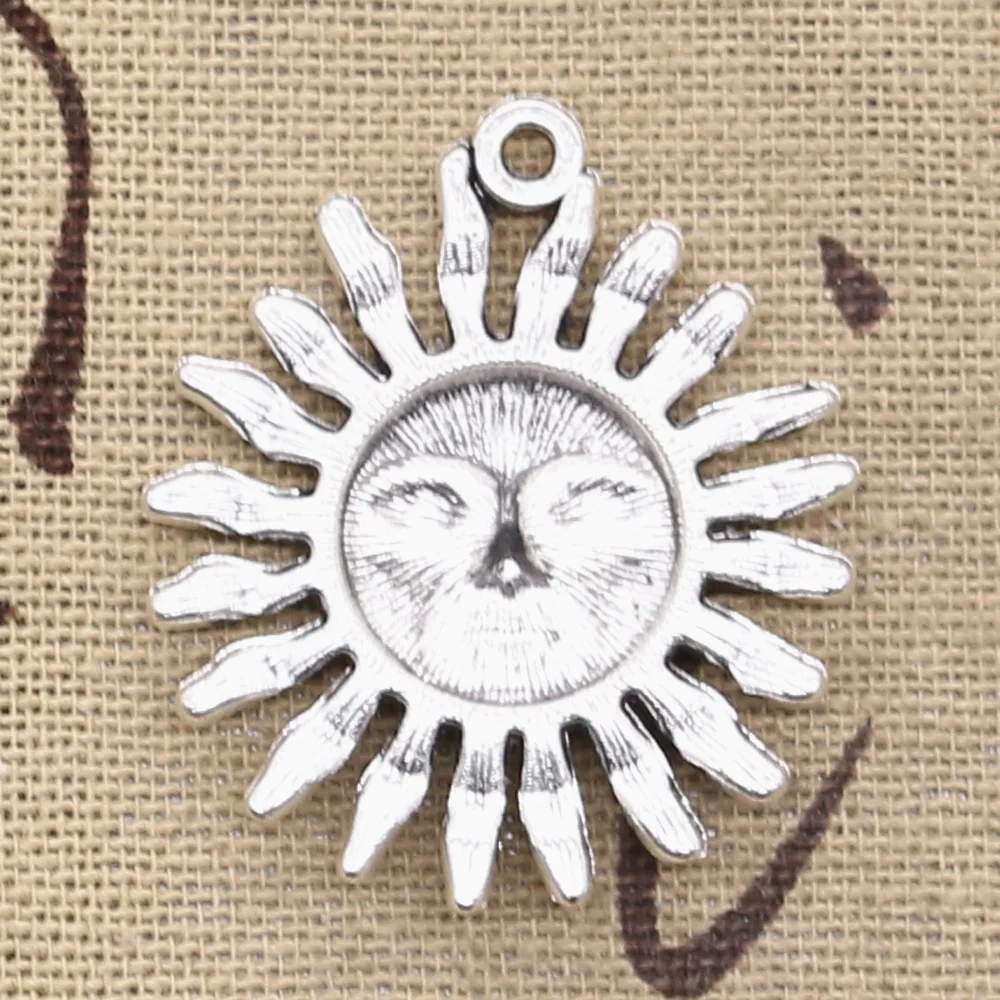 4pcs Charms Sun Face Sunburst 34x29mm Antique Bronze Silver Color Plated Pendants Making DIY Handmade Tibetan Finding Jewelry