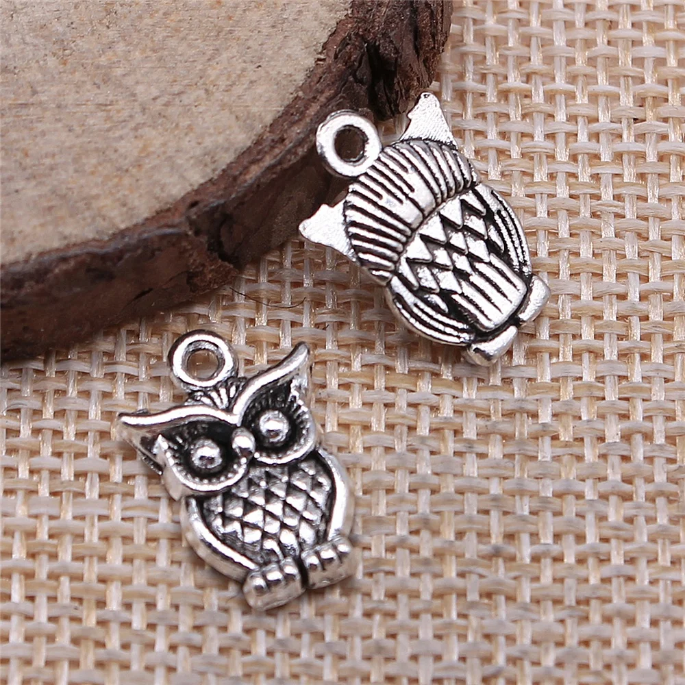 WYSIWYG 10pcs 16x12mm Charms Big Eyes Owl Antique Making Pendant Fit Vintage Tibetan Bronze Silver Color DIY Handmade Jewelry