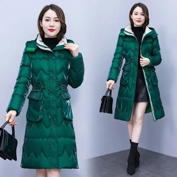 Wysokiej jakości damska kurtka zimowa 2023 Nowa puchowa kurtka bawełniana damska Parker Thicke Ciepła kurtka z kapturem Długi bawełniany płaszcz damski 4XL