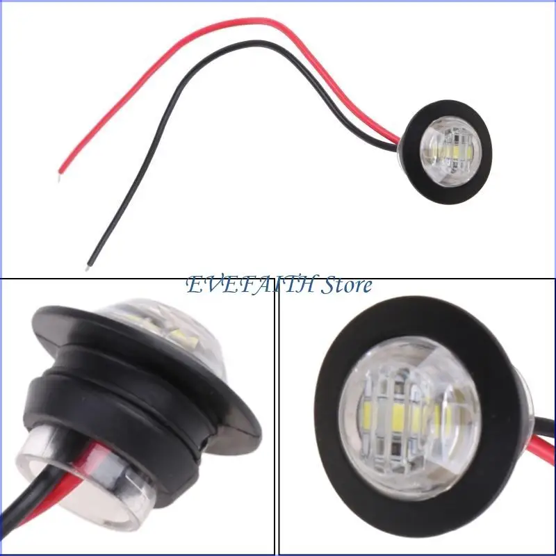 

124B 2X Mini White 3/4" Round Side 3 LED Marker Trailer Car Light Waterproof