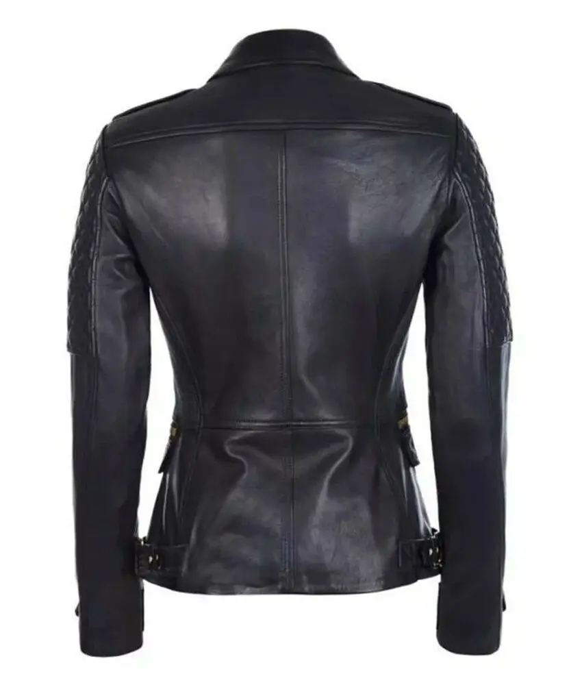 Women Leather Jacket Black Biker Moto Pure Lambskin Custom Fit Coat Motorcycle Jacket