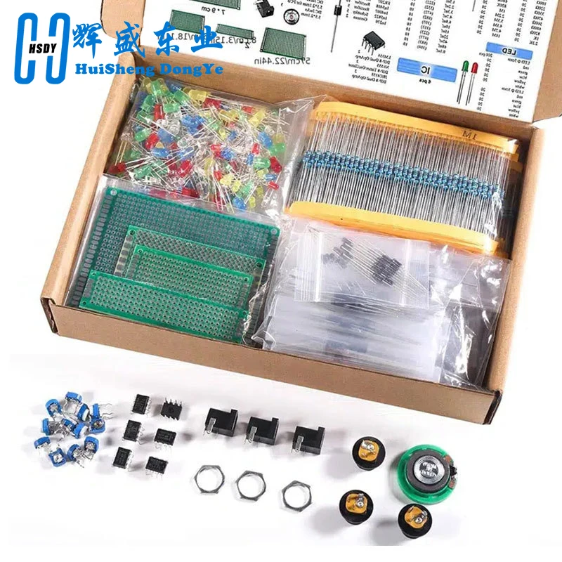 

Electronic Components Kit Ultimate Edition Various Common Capacitors Resistors Capacitors T0-92 LED Transistors PCB Board DIP-IC