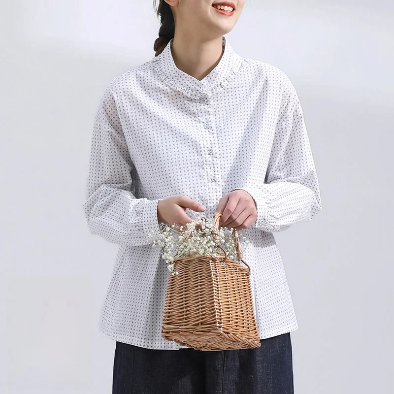

Original Design Long Sleeve Women's Shirt Stitching Japanese Style Ageless Spring 2025 Trendy Top Cotton Material
