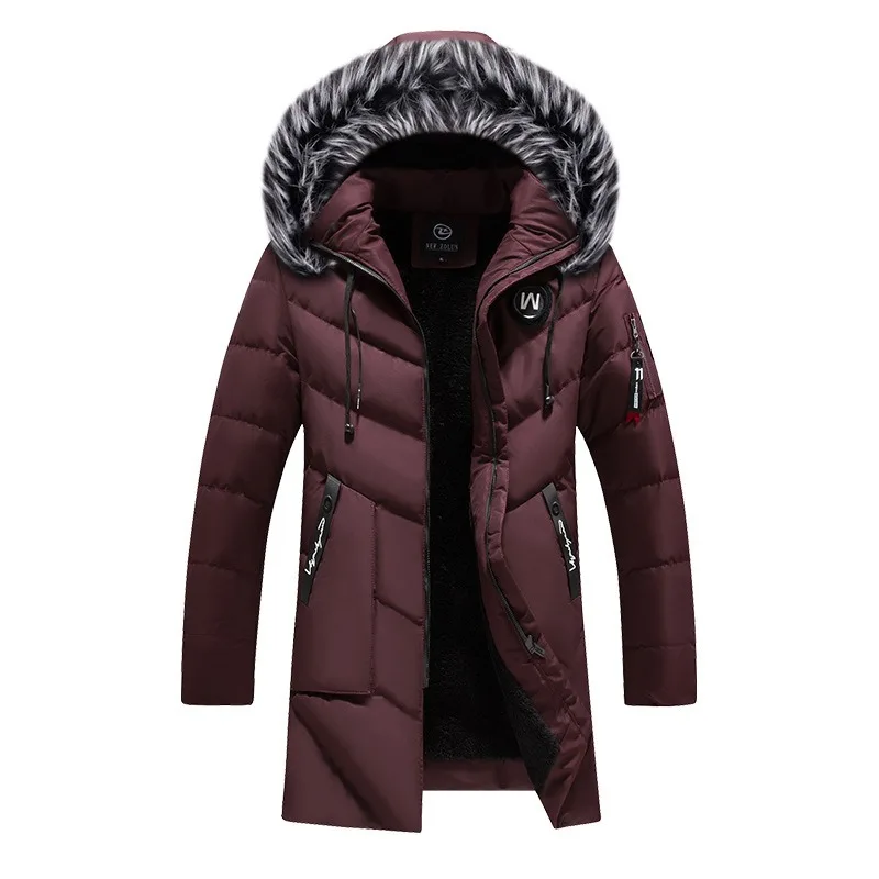 Veste longue d\'hiver pour hommes avec col en fourrure, parkas thermiques, coupe-vent chaud classique, vêtements rembourrés pour hommes, combinaison