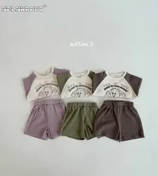 Korean Children Wear New in Summer Boys Girls Baby T-shirt Short Sleeve Cartoon Top Shorts kids toddler Waffle Casual Set 2pcs