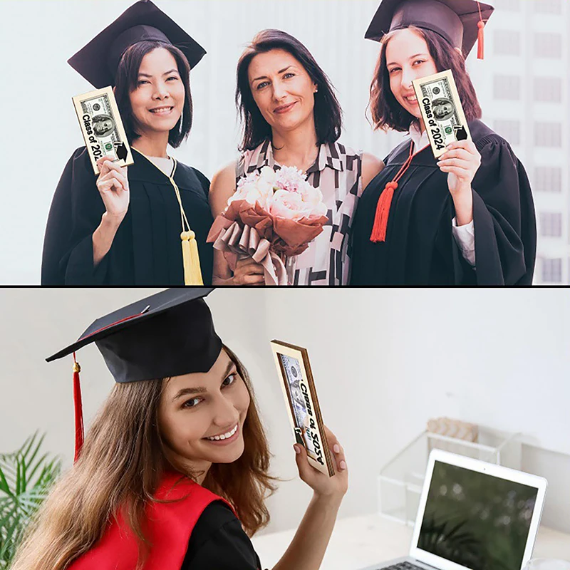 Caja de tarjeta de graduación para hombre y mujer, soporte de madera para efectivo, regalo de graduación, recuerdo de fiesta, Festival familiar, colocación de dinero, 2024