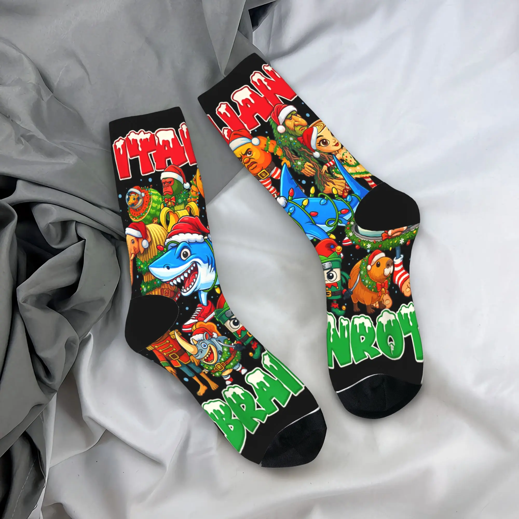Funny Christmas Italian Brain Rot Italian Brainrot Meme Socks  Trendy Stockings Men Outdoor Socks Autumn Design Anti-Slip Socks