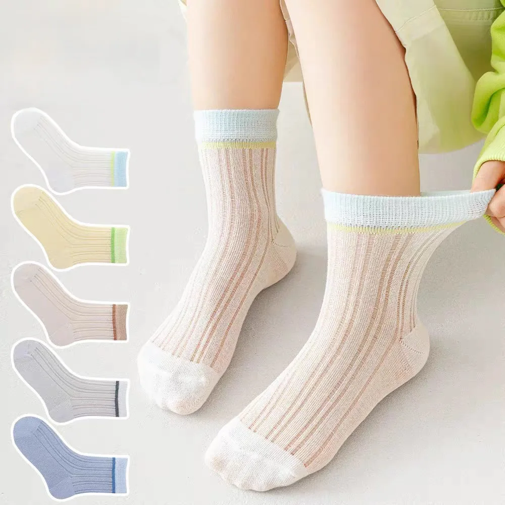 5 Pairs of Spring and Summer Boys' Socks, Colourful Mesh Socks, Dopamine-Infused, Breathable, Comfortable, Not Hot, Suitable for
