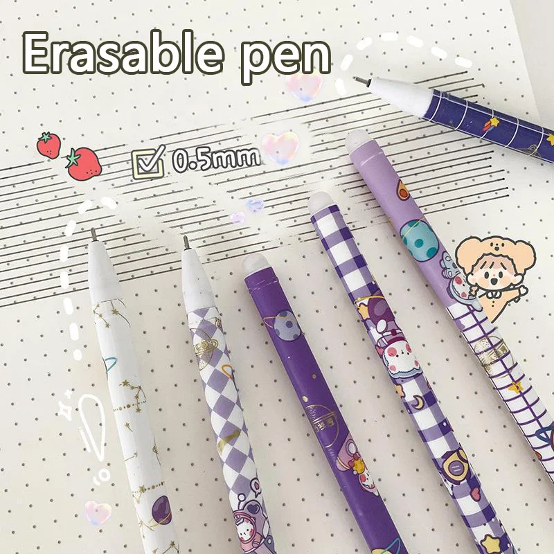 Erasable Gel Pen Set, bonito papelaria japonesa, Ferramenta de Escrita para a Escola, Back School Supplies, Acessórios de Escritório, Kawaii, 6Pcs