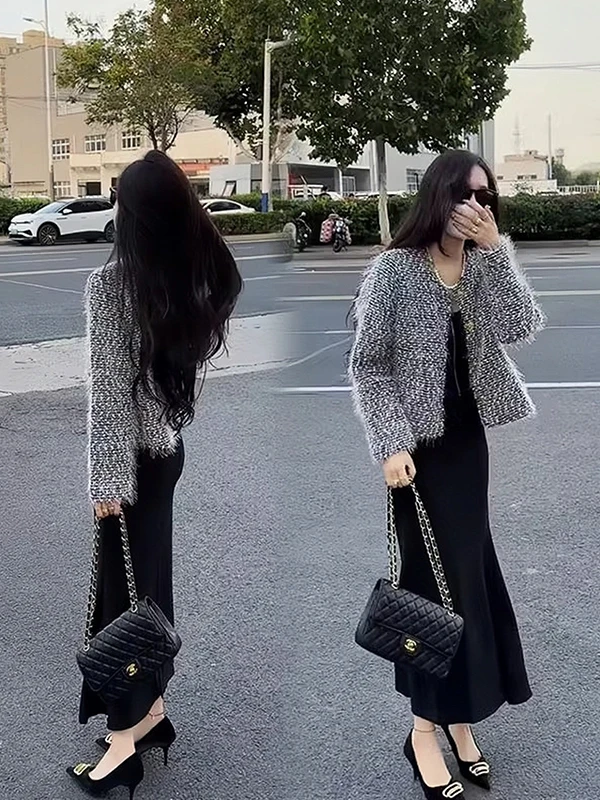 Chic Long Sleeve Short Coat Women's Autumn Winter 2024 New Korean Version High-End round Neck Furry Top Fashionable Tassel Trim