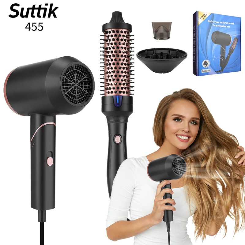 

RESUXI 455 Women's 2 in 1 Household High Power Hair Dryer Negative Ion Straight Hair Comb Set Hair Dryer Curling Iron Hair Salon