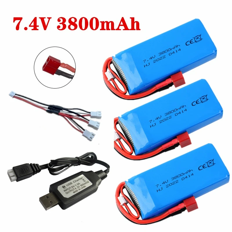 2S 7.4V 3800mAh LiPo Battery + Charger For Wltoys 144010/12428/124019/124018 1/14 1/10 RC Car Battery Spare Parts 7.4V Battery