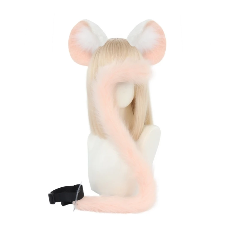 Animes cosplays adereços orelhas mouse cauda conjunto pelúcia fuzzy orelhas animais hairhoop com raposas cauda trajes