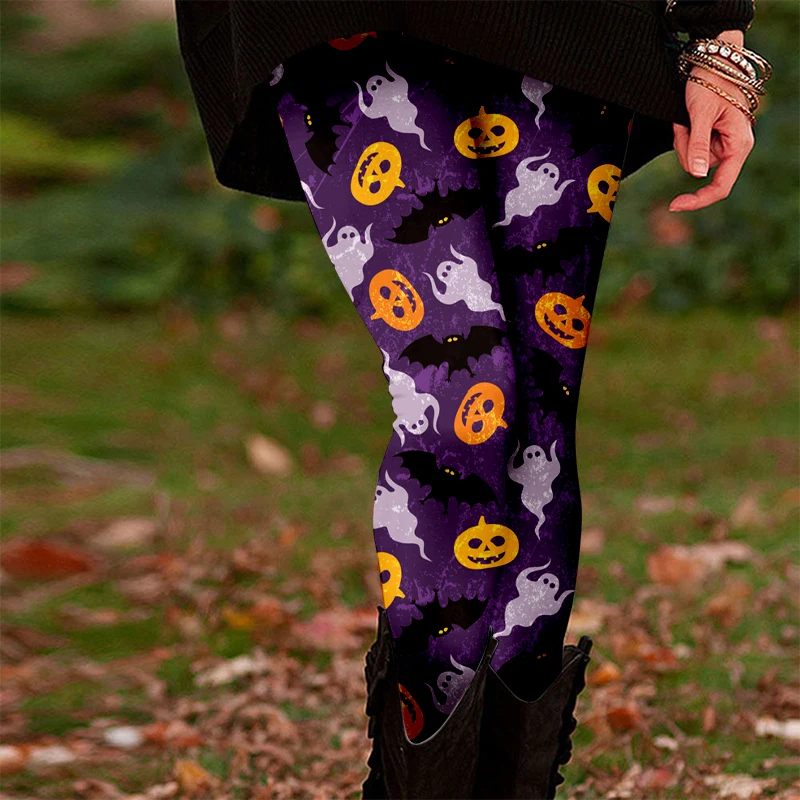 Leggings in poliestere con motivo floreale a teschio di zucchero per adulti - Pantaloni casual in tessuto slim fit per tutte le stagioni