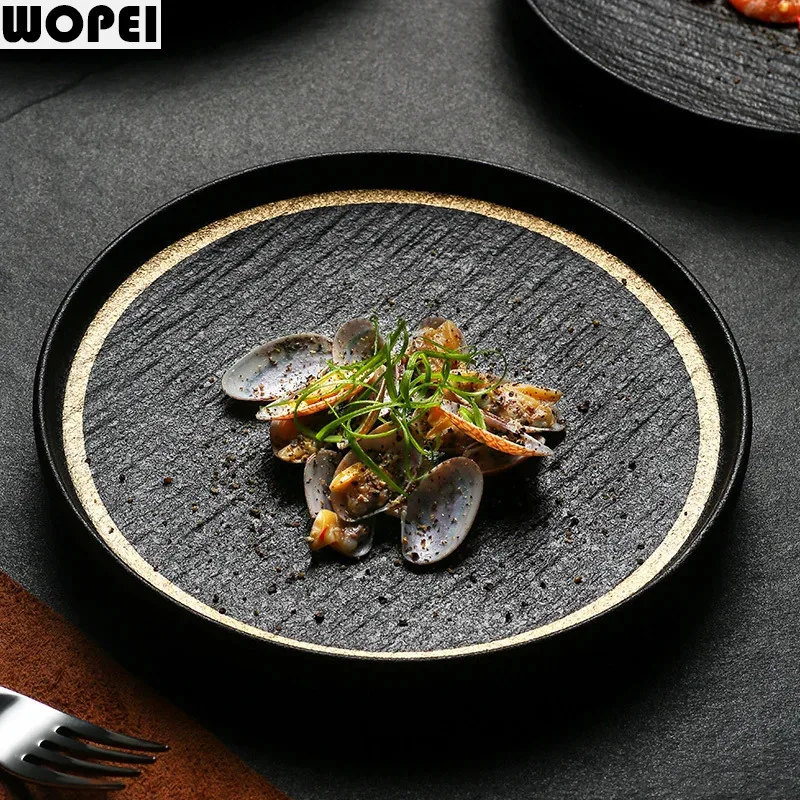 Matte Stone Pattern Ceramic Plate Round Steak Plate Pasta Dish Dessert Snack Dish Serving Plate Molecular Cuisine Tableware