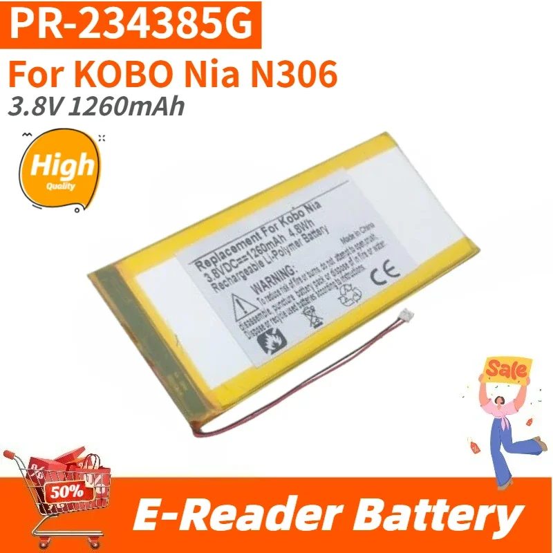 

100% новая высококачественная батарея для электронной книги PR-234385G, 3,8 В, 1260 мАч, для KOBO Nia N306, сменная батарея