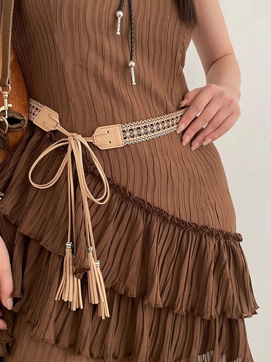Braided Hollowed-Out Ethnic Belt New Bohemian Accessories Thin Leather Belt With Skirt Ins High-End Sense Of Versatile