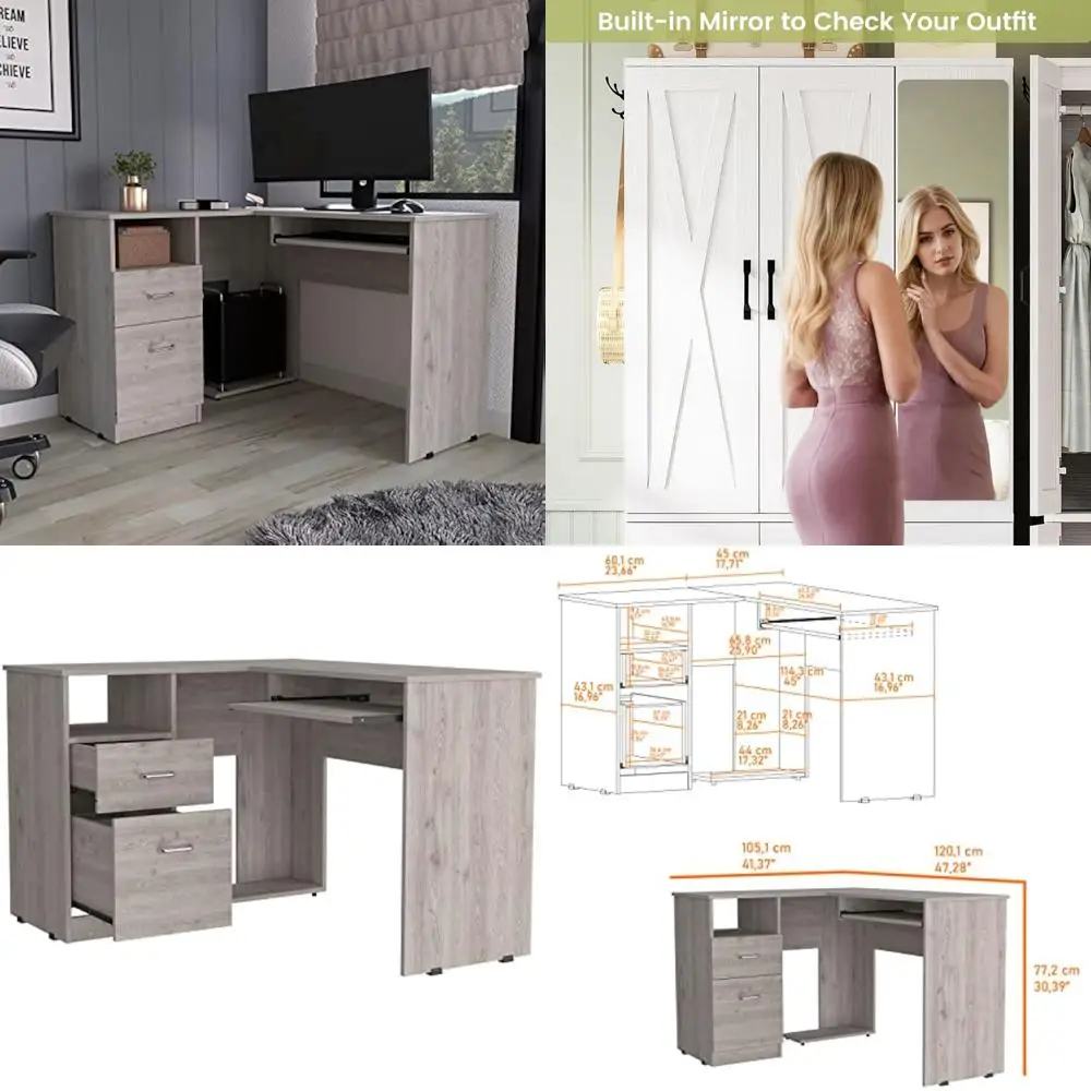 

угловой компьютерный стол с подставкой для хранения клавиатуры и подставкой для монитора для домашнего офиса и учебы