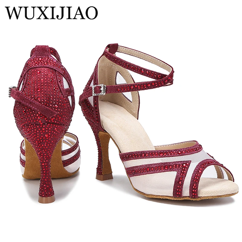 WUXIJIAO scarpe da ballo donna Tango Salsa scarpe da ballo latino per ragazze Ballroom Dance Heel scarpe da sposa rosse suola morbida sandali da donna