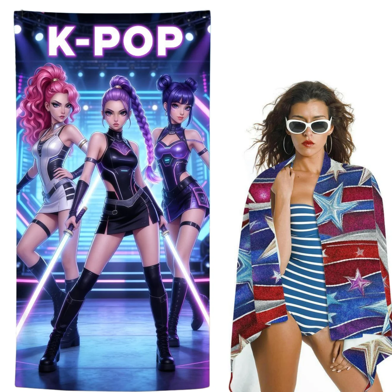 Pop Girl Group Cute Print Quick Dry Beach Towel Anti-Sand Soft Comfortable Skin Friendly Large Size Unisex for Beach Swimming