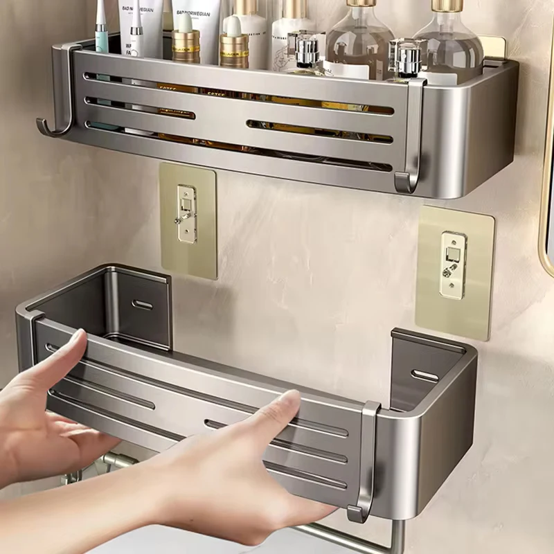 Kein Bohren in die Wände nötig für die Installation. Aluminium-Badezimmerregal, Shampoo-Ablage, Aufbewahrungshalter, Küchen-Organizer, Wandregal