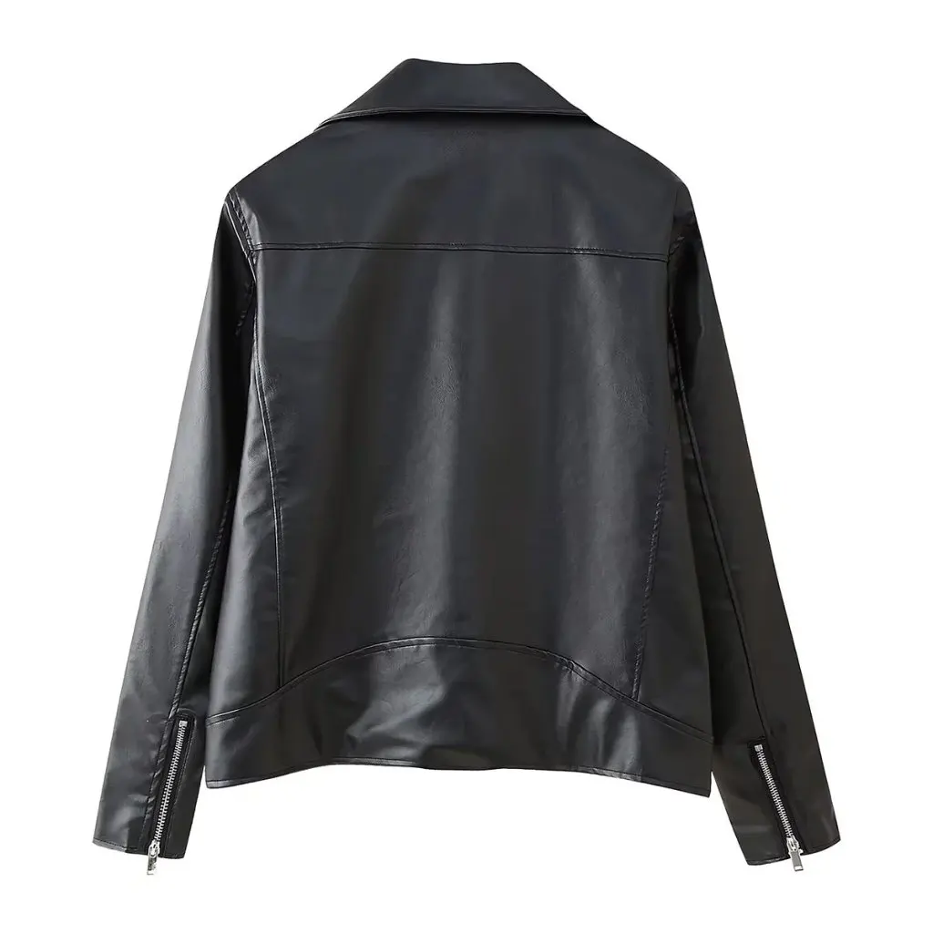Chaqueta de piel de oveja de imitación estilo Retro con solapa para mujer, detalle de cremallera inclinada, novedades de otoño