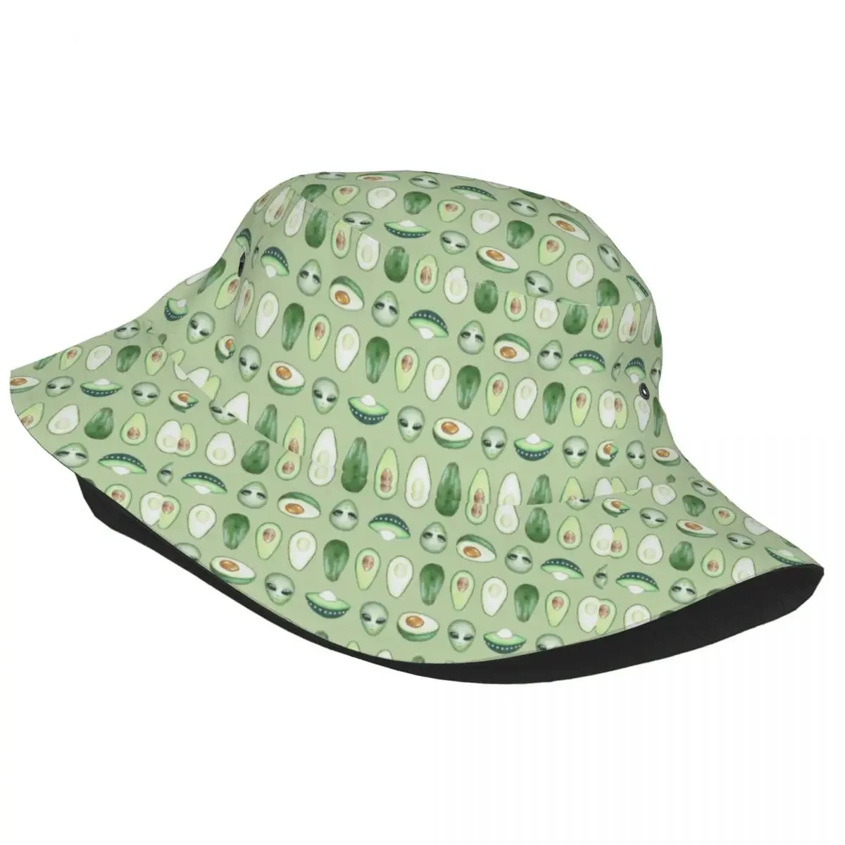 Custom Avocados And Aliens Pattern Bucket Hat Men Women Fashion Summer Outdoor Sun Fisherman Cap