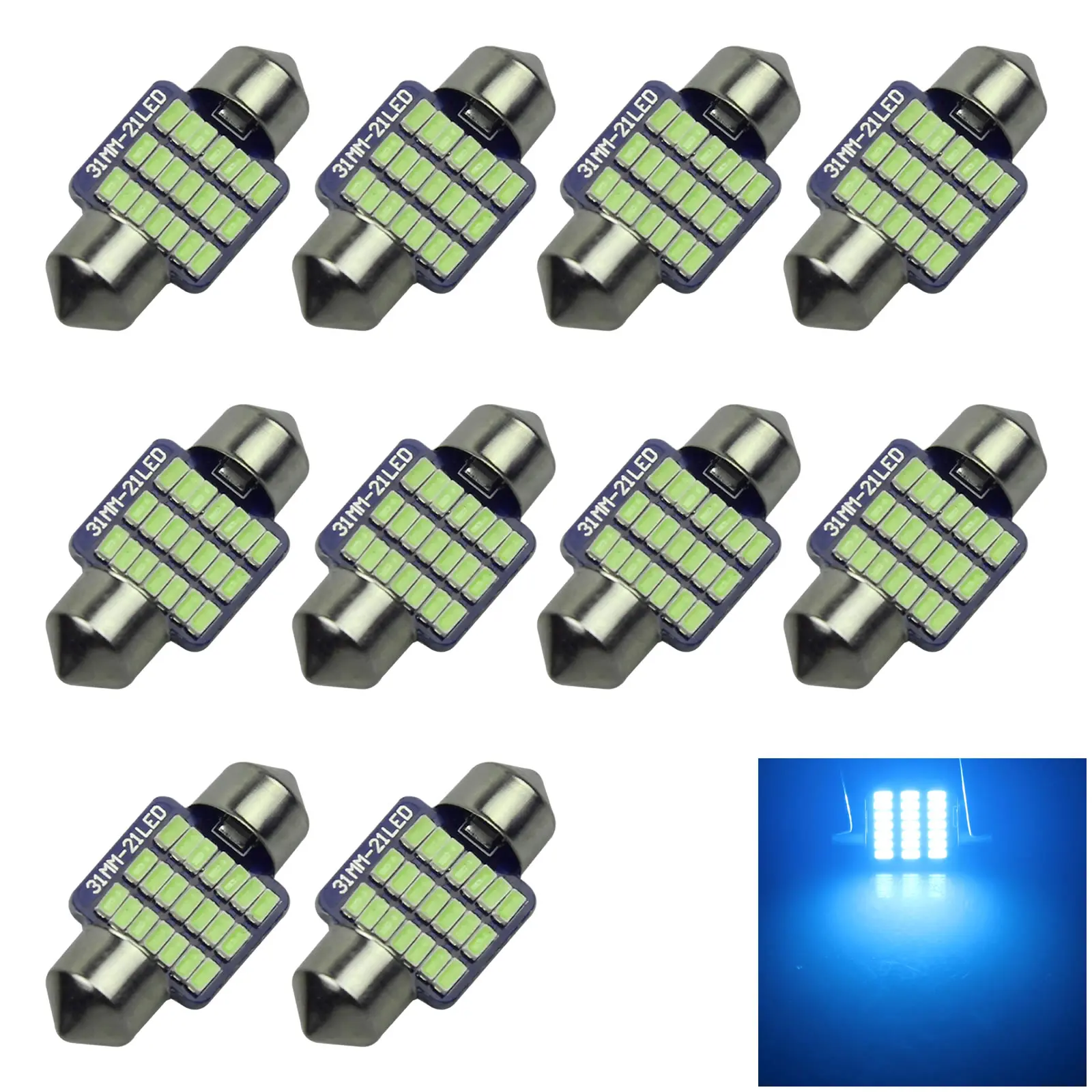 10x Ice Blue AUTO 31MM Festoon Lamp Number plate Light Error Free 21 3014 SMD LED 30mm Z2869