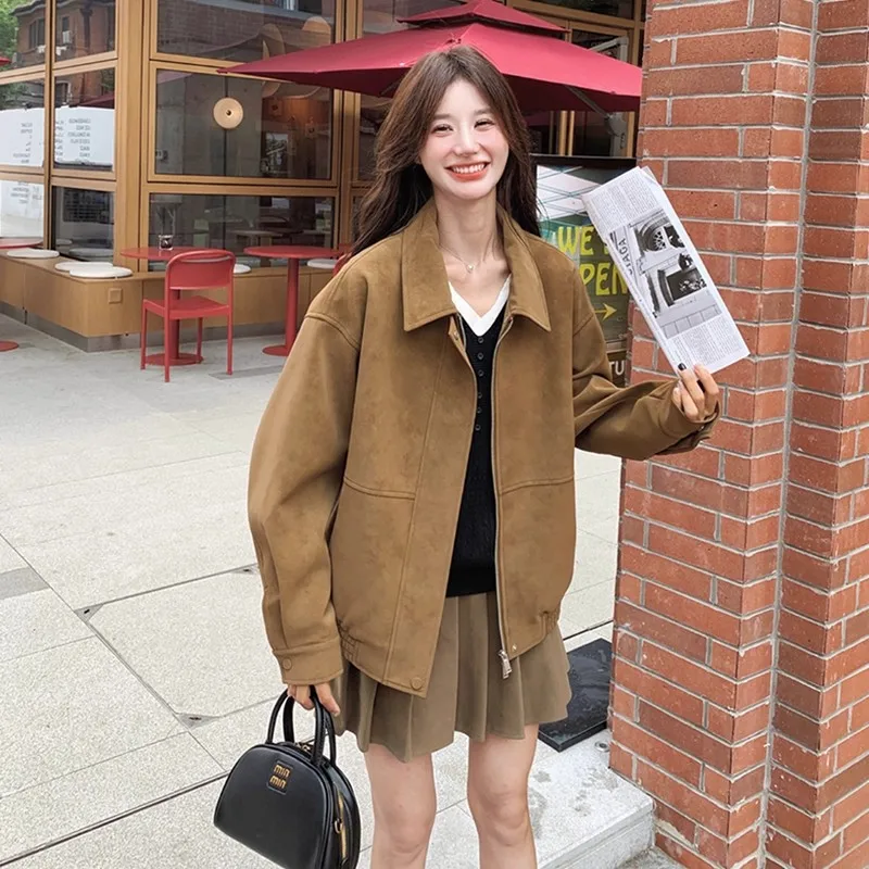 

Винтажная женская куртка-топ свободного кроя с отложным воротником, новинка весна-осень 2026, высококачественная, малого размера