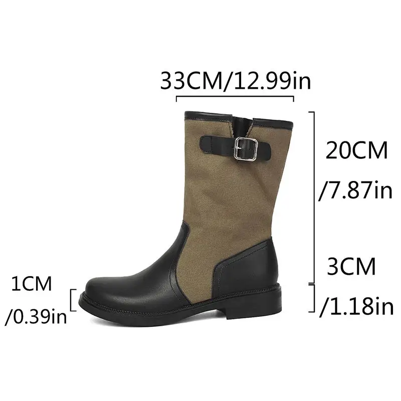 ORCHA LISA Apricot Women's Mid Calf Boots Round Toe 3cm Low Heel Slip On Mixed Color Splicing Plus Size 41 42 43 Vintage Botas