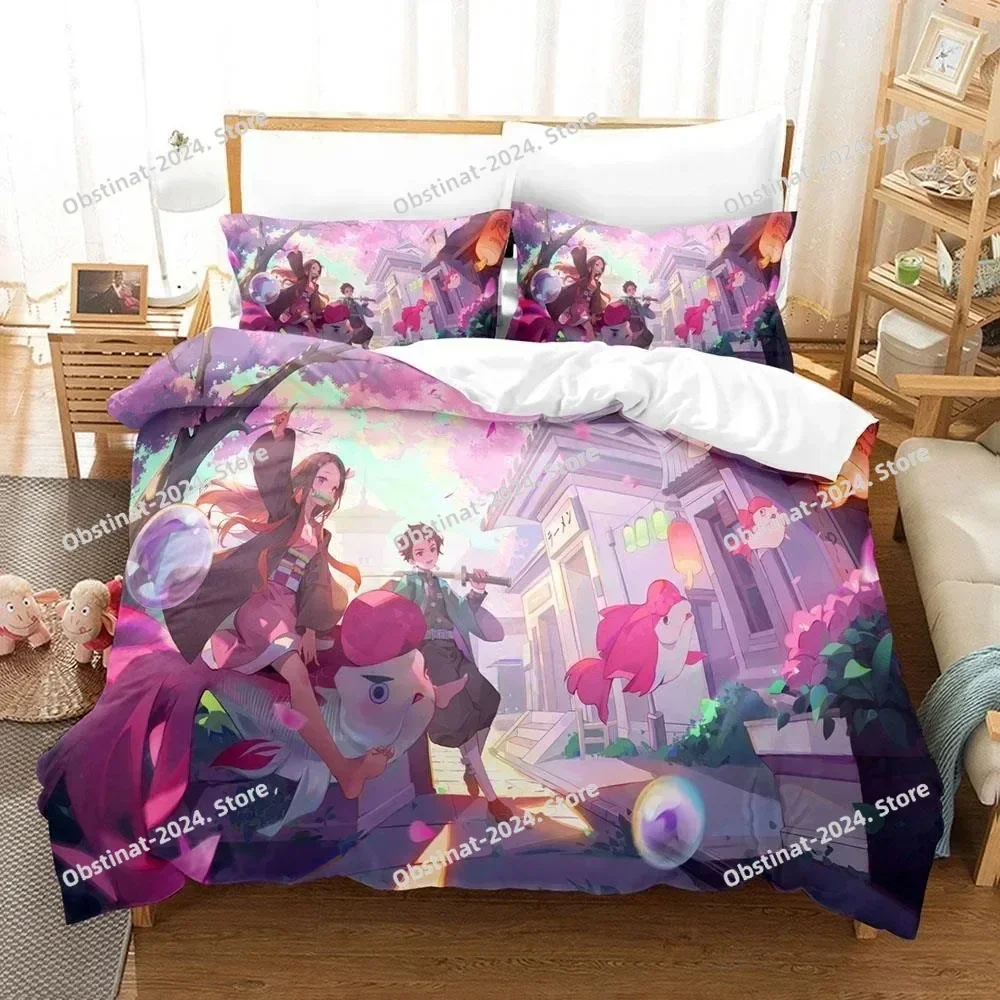

Fashion Anime Demon Slayer Single Twin Bedding Set Print With Pillowcase Duvet Cover Soft Single Double Queen Super King Size