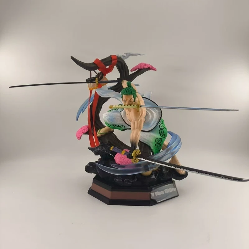 

In Stock One Piece Three Knives Flow Crazy Tiger Roronoa Zoro Gk Shrink Version Luminous Statue Model Garage Kit Toys Kids Gifts