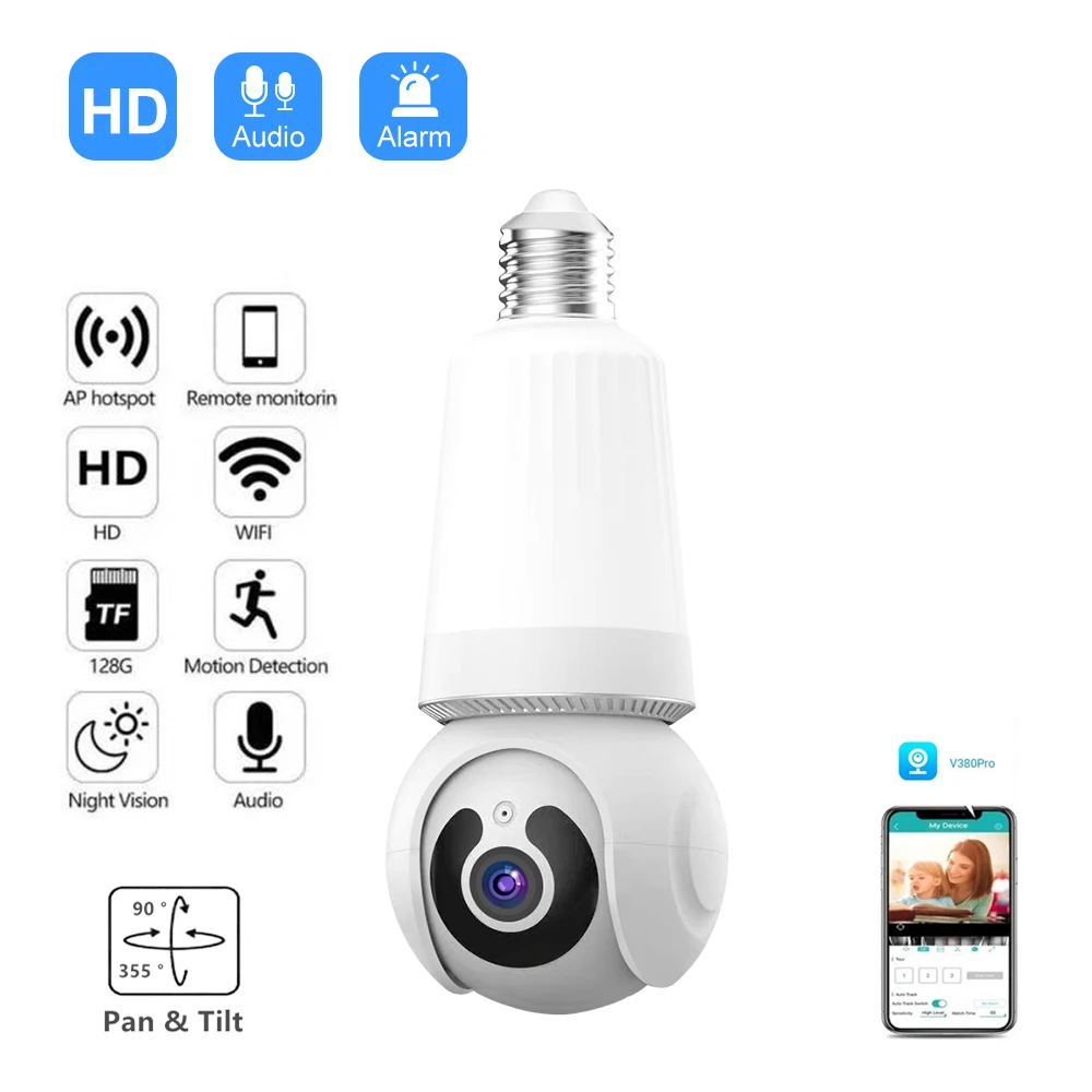 3MP Wireless Light Blub WIFI Camera Motion Detection V380 Pro Home Security Baby Montior Two Way Audio Infrared Wifi Camera