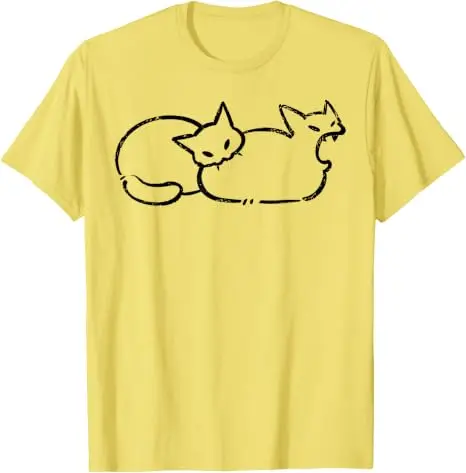 Einfach chillen: Zweiköpfige Katze, gruseliges Line-Art-Grafik-T-Shirt, Halloween-Kostüm, Y2k-Zeichnung, Katzen-Grafik-Bekleidung, neuartiges T-Shirt-Oberteil – Detail 21
