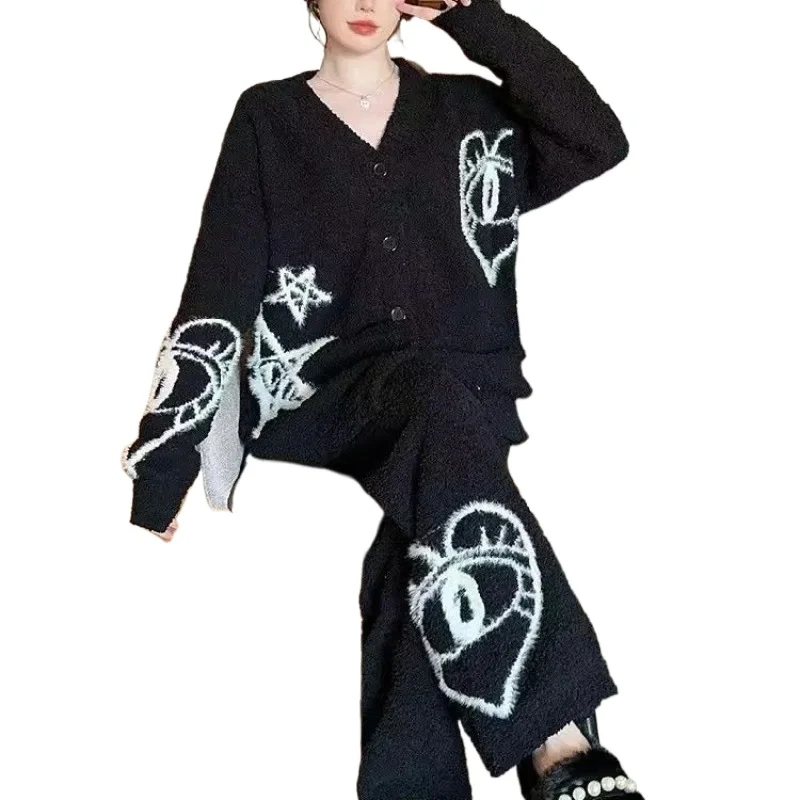 Women's Set V-neck College Half-fleece Warm and Stylish Loose Casual Home Wear Thickened 2026 Autumn and Winter Cardigan Pajamas