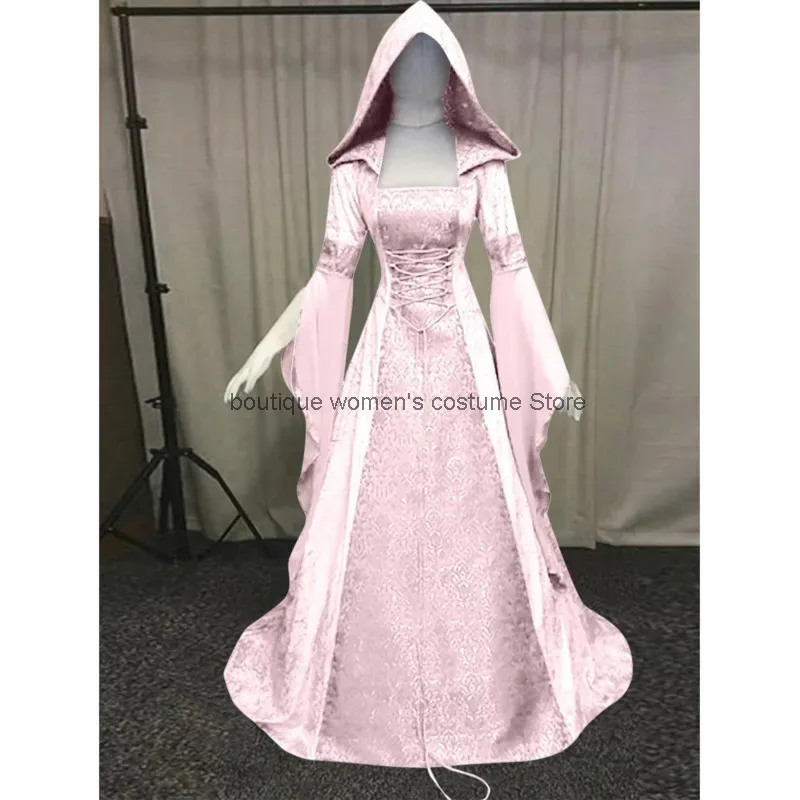 

Halloween Cosplay Women's Cosplay Dress Medieval Style Wedding Dress Hooded Waistband Dress Cosplay Halloween