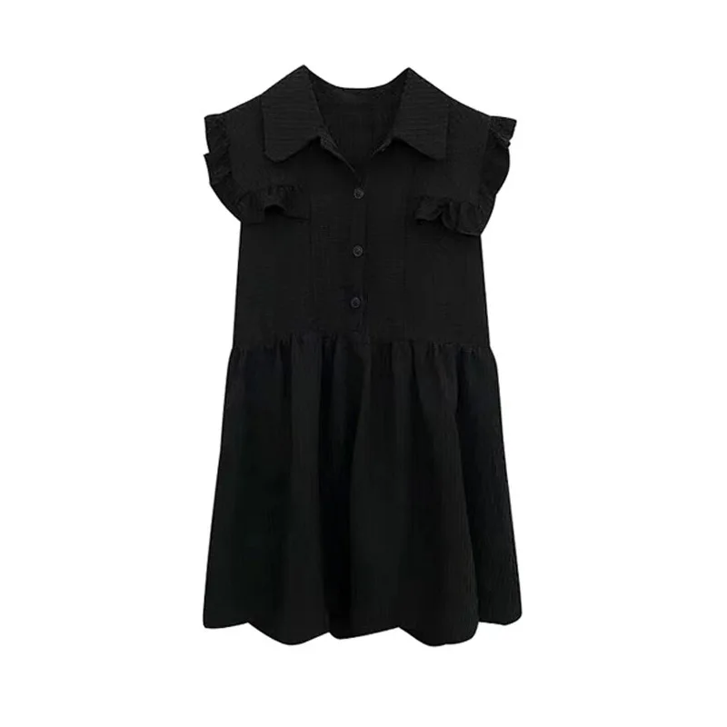 French Style Salt Style Fried Street Chic Skirt Black Dress Small Flying Sleeves Special-Interest Design Dress Summer One-Piece