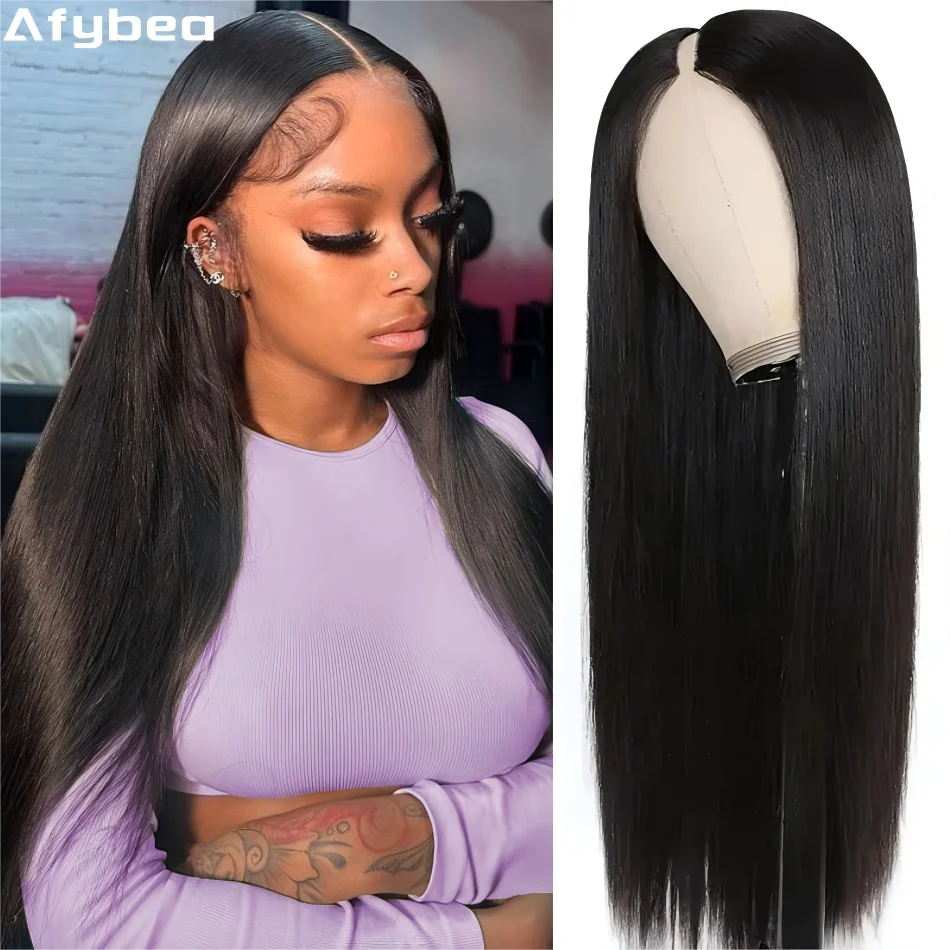 

V Part Wig Human Hair Wear And Go Glueless Brazilian Straight Human Hair Wigs Black 100% Human Hair 230 Density 30 Inch No Lace