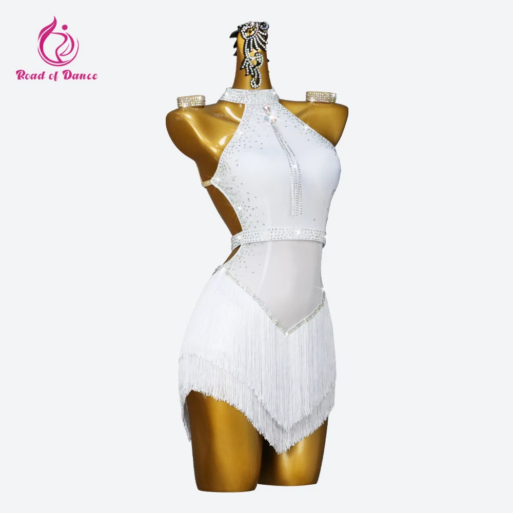 White Women Dance Dress Latin Skirt Sex Girls Line Clothes Kids Dancewear Prom Competition Ball Samba Costume Cabaret Stage Suit