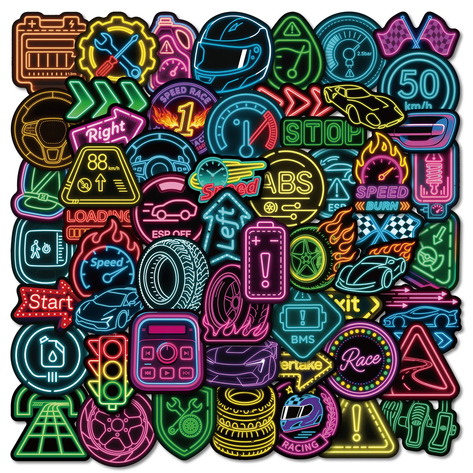 

10/56PCS Cool Cartoon Animated Neon Racing Graffiti Stickers for Water Cup Phone Computer Notebook Stationery Luggage ﻿