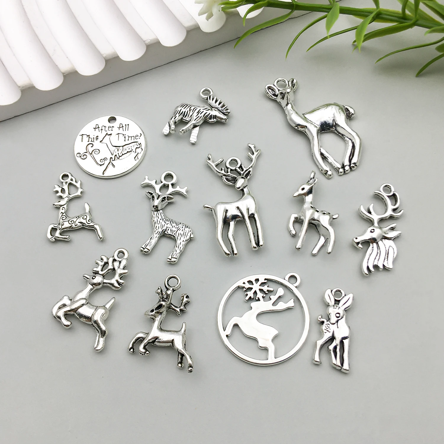 5pcs/60pcs Alloy Ancient Silvery Deer Animal Series Pendant Jewelry Making DIY Earrings Charms for Jewelry Bracelets Necklace